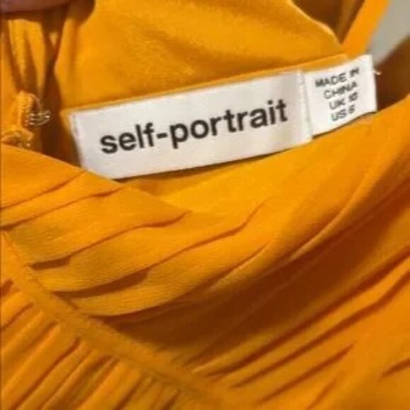 Self-Portrait Orange Pleated Maxi Dress V-Neck Wedding Guest - Picture 7 of 9